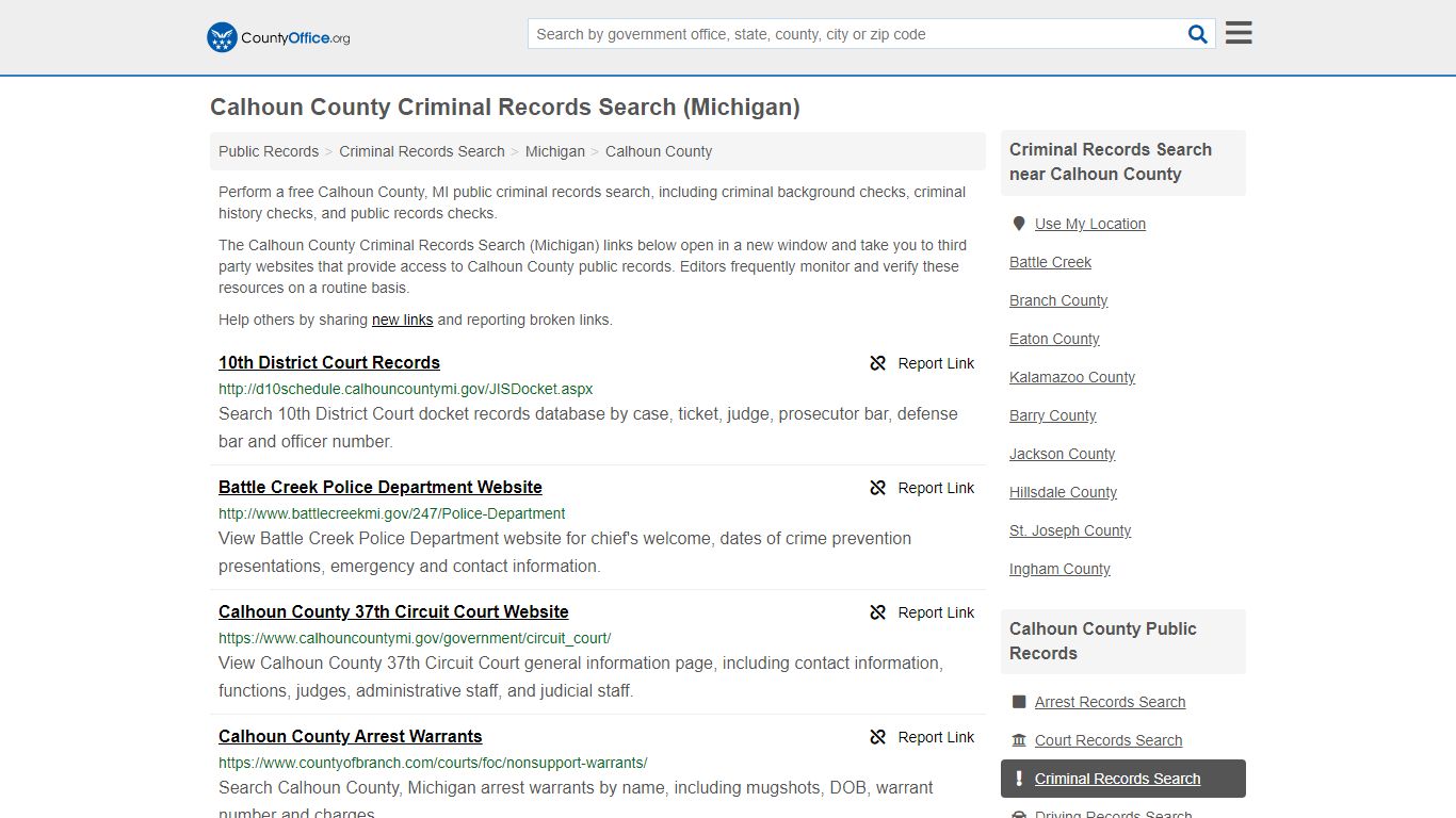 Calhoun County Criminal Records Search (Michigan)